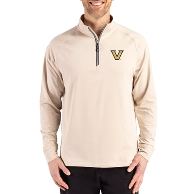  Vanderbilt Commodores Cutter & Buck Soft Knit Stretch Raglan Quarter-Zip Pullover - Cream