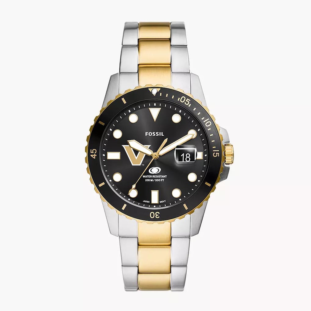 Vanderbilt Commodores Fossil Blue Dive Three-Hand Date Two-Tone Stainless Steel Watch - Silver