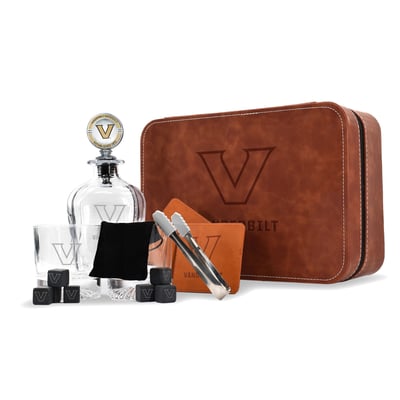 Vanderbilt Commodores The Memory Company Whiskey Decanter Set & Faux Leather Case