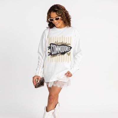 Vanderbilt Commodores Gameday Couture Women's Rally Stripe Oversized Long Sleeve T-Shirt - White