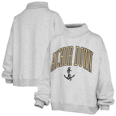  Vanderbilt Commodores Pressbox Women's Oversized Slogan Fleece Mock Neck Sweatshirt - Ash