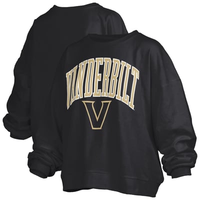 Vanderbilt Commodores Pressbox Women's Oversized Janise Arch Over Logo Fleece Sweatshirt - Black