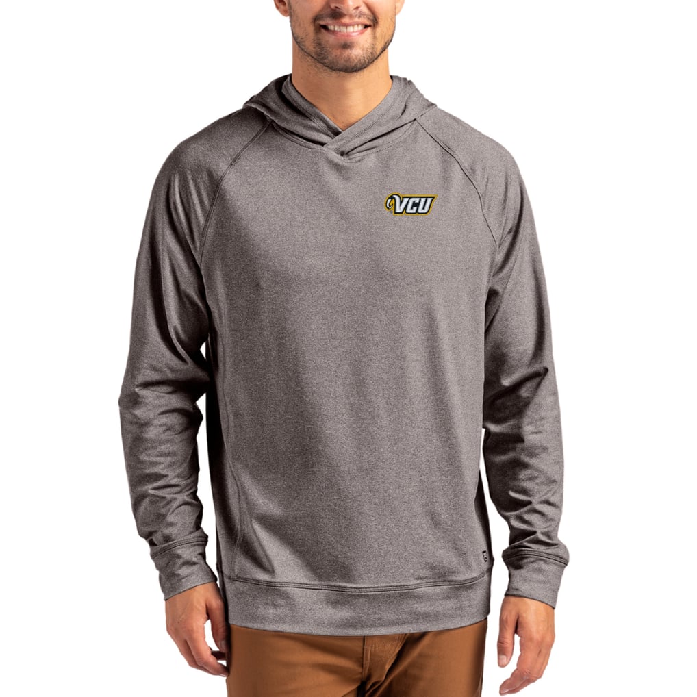 VCU Rams Cutter & Buck Primary Logo Adapt Knit Raglan Pullover Hoodie - Heather Charcoal