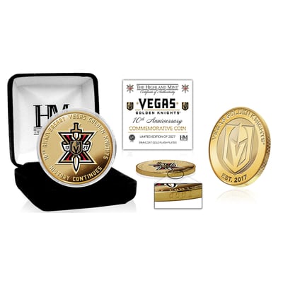 Vegas Golden Knights Highland Mint 10th Anniversary Limited Edition Gold-Plated Color Coin