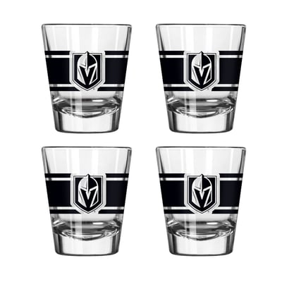 Vegas Golden Knights Logo Brands Four-Piece Stripe Shot Glass Set