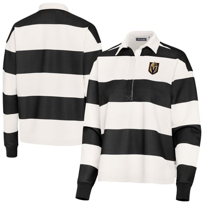Vegas Golden Knights Antigua Women's Banner Rugby Long Sleeve Polo - Black/Cream