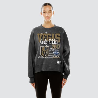  Vegas Golden Knights New Era Women's Throwback Mineral Wash French Terry Crew Sweatshirt - Black