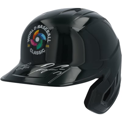 Ronald Acuña Jr. & Jackson Chourio Venezuela Baseball 2026 World Baseball Classic Champions Autographed Fanatics Authentic World Baseball Classic Logo Replica Batting Helmet - Limited Edition #1/25