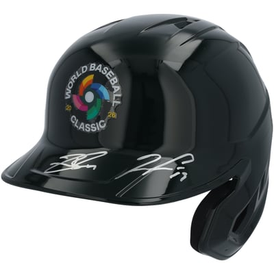 Ronald Acuña Jr. & Jackson Chourio Venezuela Baseball 2026 World Baseball Classic Champions Autographed Fanatics Authentic World Baseball Classic Logo Replica Batting Helmet - Limited Edition #21/25