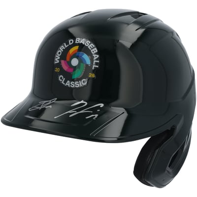 Ronald Acuña Jr. & Jackson Chourio Venezuela Baseball 2026 World Baseball Classic Champions Autographed Fanatics Authentic World Baseball Classic Logo Replica Batting Helmet - Limited Edition #25/25