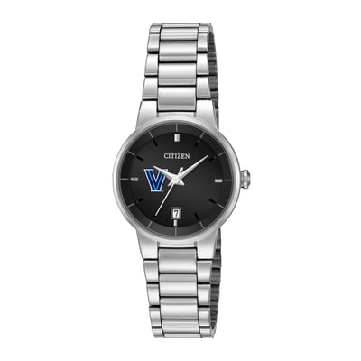 Villanova Wildcats Citizen Watch Women's Black Dial Stainless Steel Watch - Silver
