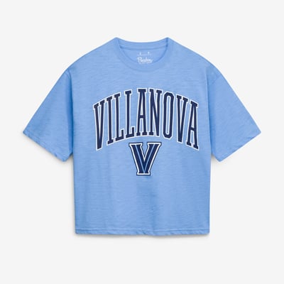 Villanova Wildcats Pressbox Women's Oversized Nelson Arch Over Logo Slub T-Shirt - Light Blue