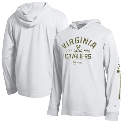  Virginia Cavaliers Champion Operation Hat Trick Sleeve Line Hooded Long Sleeve T-Shirt - White