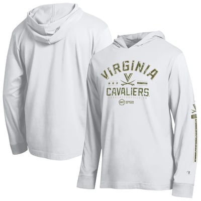  Virginia Cavaliers Champion Operation Hat Trick Sleeve Line Hooded Long Sleeve T-Shirt - White