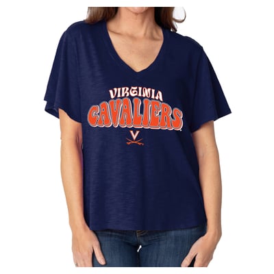  Virginia Cavaliers Women's Fawn Flutter Sleeve T-Shirt - Navy
