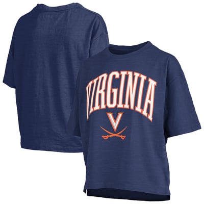 Virginia Cavaliers Pressbox Women's Oversized Nelson Arch Over Logo Slub T-Shirt - Navy