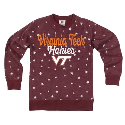 Virginia Tech Hokies Wes & Willy Girls Youth Shimmer Star Reverse Fleece Sweatshirt - Maroon