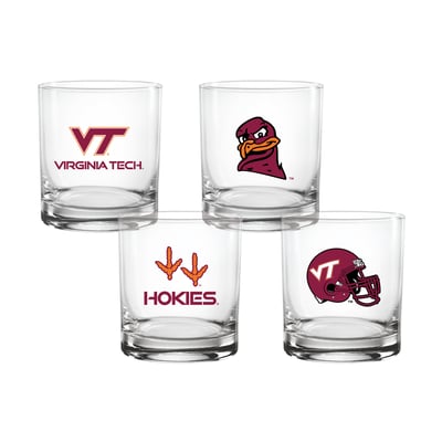  Virginia Tech Hokies Indigo Falls Core 4-Pack Collectors Rocks Glass Set