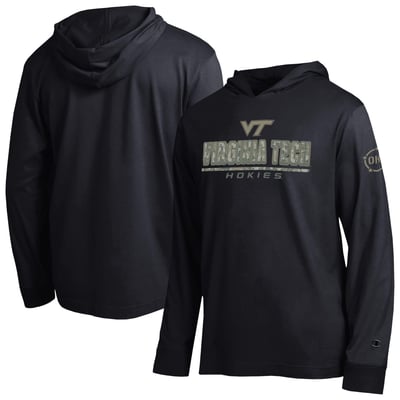  Virginia Tech Hokies Champion Operation Hat Trick Camo Script Hooded Long Sleeve T-Shirt - Black