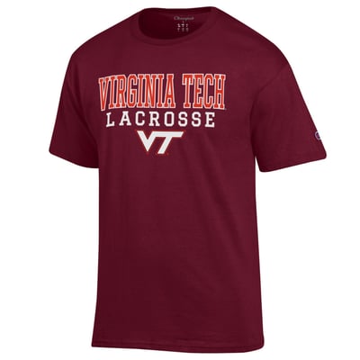  Virginia Tech Hokies Champion Lacrosse Stacked T-Shirt - Maroon