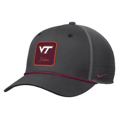  Virginia Tech Hokies Nike Primetime Logo Script Rise Rope Trucker Adjustable Hat - Anthracite