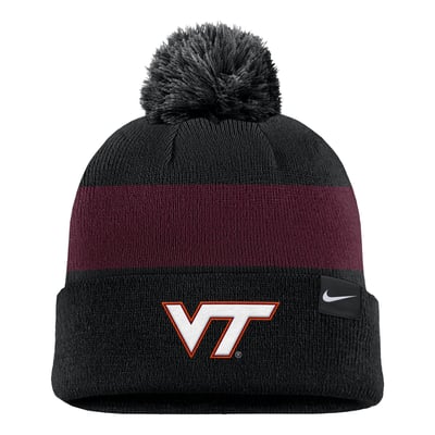 Virginia Tech Hokies Nike Primetime Logo Stripe Knit Hat with Pom - Black