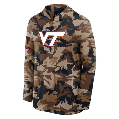 Virginia Tech Hokies Nike 2026 Military Appreciation Dri-FIT Hooded Long Sleeve T-Shirt - Camo