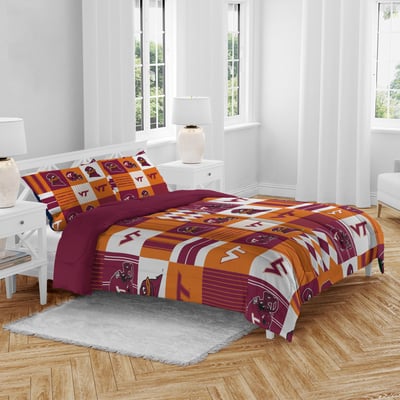 Virginia Tech Hokies Pegasus Patchwork Plaid Three-Piece Full/Queen Bed in a Bag Set