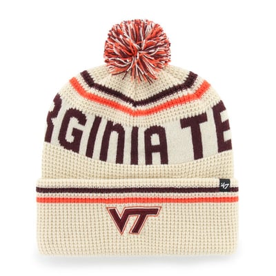  Virginia Tech Hokies '47 Unisex Quattrle Waffle Cuffed Knit Hat with Pom - Cream