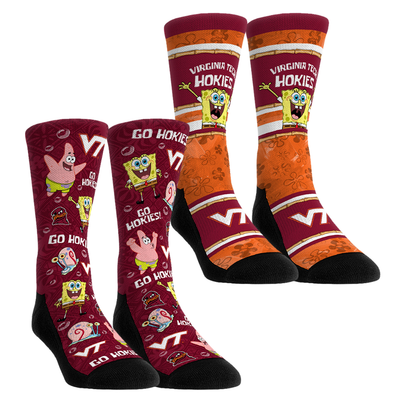  Virginia Tech Hokies Rock Em Unisex SpongeBob SquarePants Two-Pack Crew Socks Set - Maroon
