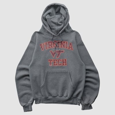 Virginia Tech Hokies Champion 2000s Hooded Pullover Sweatshirt - Dark Heather Gray - XS by Fanatics Real Vintage