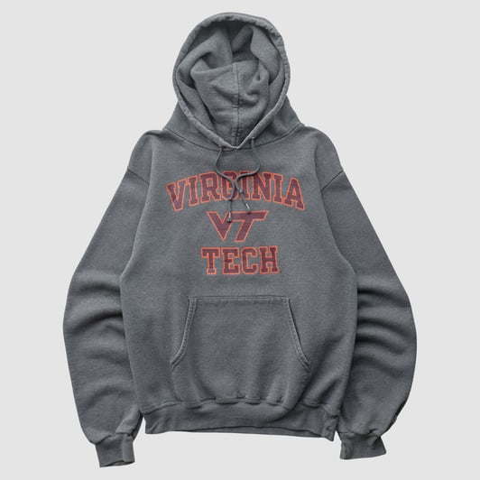 Virginia Tech Hokies Champion 2000s Hooded Pullover Sweatshirt - Dark Heather Gray - XS by Fanatics Real Vintage