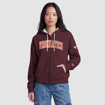 Virginia Tech Hokies Champion Women's Arch Full-Zip Fleece Hoodie - Maroon
