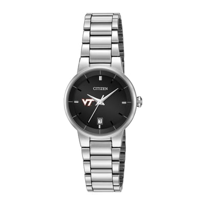 Virginia Tech Hokies Citizen Watch Women's Black Dial Stainless Steel Watch - Silver