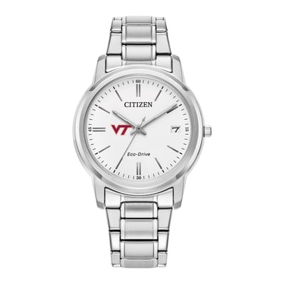 Virginia Tech Hokies Citizen Watch Women's Eco-Drive White Dial Stainless Steel Watch - Silver