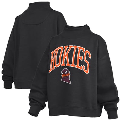  Virginia Tech Hokies Pressbox Women's Oversized Slogan Fleece Mock Neck Sweatshirt - Black