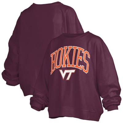 Virginia Tech Hokies Pressbox Women's Oversized Janise Arch Over Logo Fleece Sweatshirt - Maroon