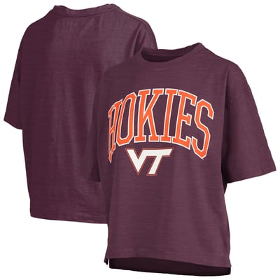 Virginia Tech Hokies Pressbox Women's Oversized Nelson Arch Over Logo Slub T-Shirt - Maroon