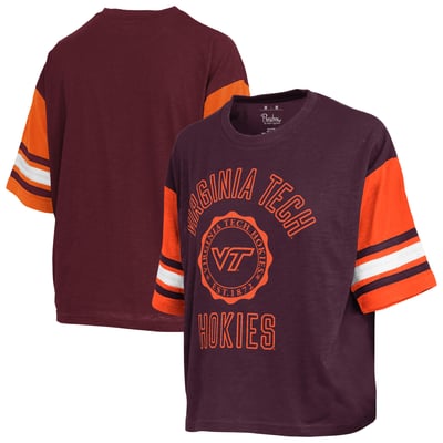  Virginia Tech Hokies Pressbox Women's Sunday Colorblock Seal Slub T-Shirt - Maroon