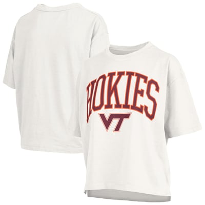 Virginia Tech Hokies Pressbox Women's Oversized Nelson Arch Over Logo Slub T-Shirt - White