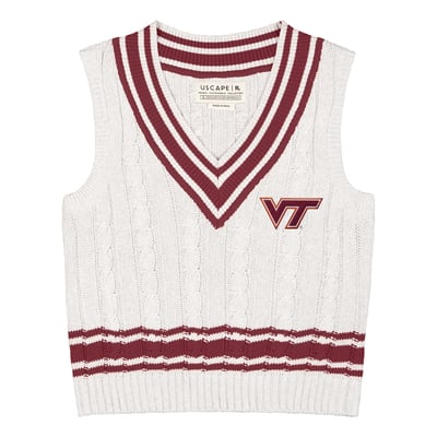  Virginia Tech Hokies Uscape Apparel Women's Renew Cable V-Neck Vest Sweater - Ash