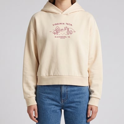 Virginia Tech Hokies Uscape Apparel Women's Grove Cropped Washed Hoodie - Cream