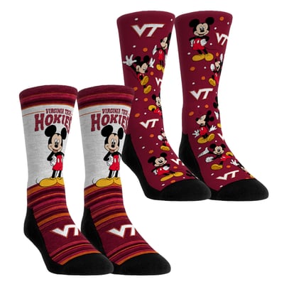  Virginia Tech Hokies Rock Em Youth Mickey Mouse Two-Pack Crew Socks Set - Maroon