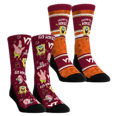  Virginia Tech Hokies Rock Em Youth SpongeBob SquarePants Two-Pack Crew Socks Set - Maroon