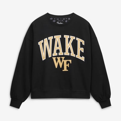Wake Forest Demon Deacons Pressbox Women's Oversized Janise Arch Over Logo Fleece Sweatshirt - Black