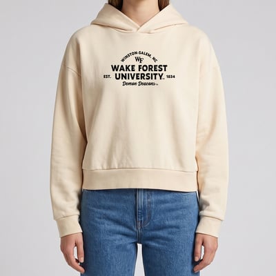 Wake Forest Demon Deacons Uscape Apparel Women's Banner Cropped Washed Hoodie - Cream