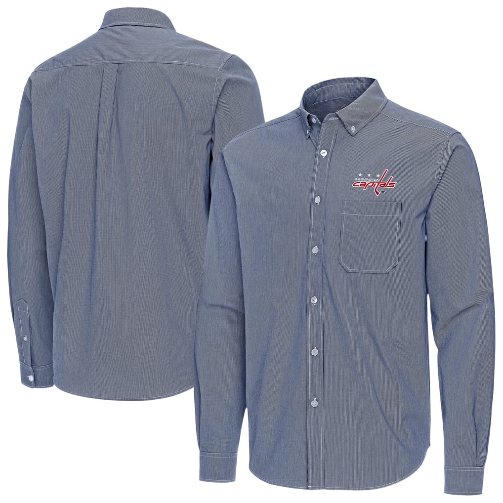 Washington Capitals Antigua Porter Woven Tri-Blend Long Sleeve Button-Down Shirt - Navy