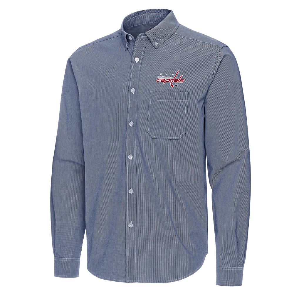 Washington Capitals Antigua Porter Woven Tri-Blend Long Sleeve Button-Down Shirt - Navy