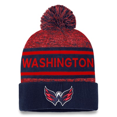  Washington Capitals Fanatics Authentic Pro Cuffed Knit Hat with Pom - Navy/Red