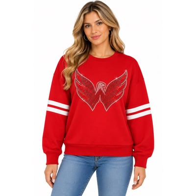 Washington Capitals FABGATING by Cuce Women's Ultra-Soft Crystal Fleece Sweatshirt - Red/White